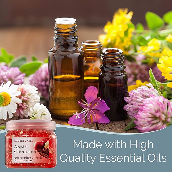 SMELLS BEGONE Odor Eliminator Gel Beads - 12 oz, Pack of 2 - Eliminates Odor in Bathrooms, Cars, Boats, RVs & Pet Areas - Air Freshener - Made with Essential Oils - Apple Cinnamon Scent