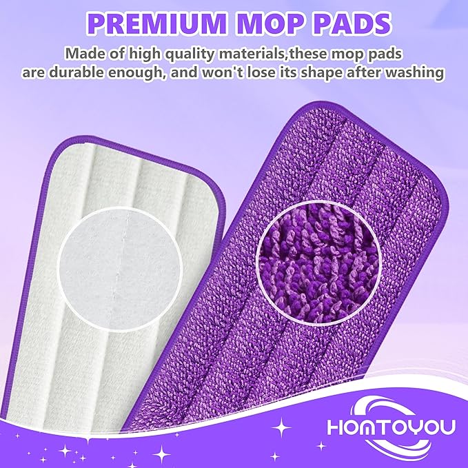 HOMTOYOU Reusable Pads Refills for Swiffer Power Mop: 6 Pack Microfiber Pad for Multi-Surface Floor Cleaning - Machine Washable Replacement Sweeping Cloths for 13 ''-15 '' Spray Mop