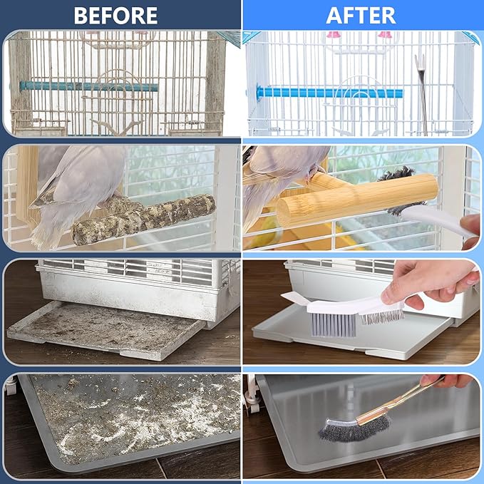 XANGNIER Bird Cage Cleaner Brush Kit,Bird Poop Remover Cleaning Tools Set Accessories for Small,Medium,Large,Tall,Stainless Steel,Parakeet,Budgie,African Grey Parrot,Cockatoo Birds Cage Accessories