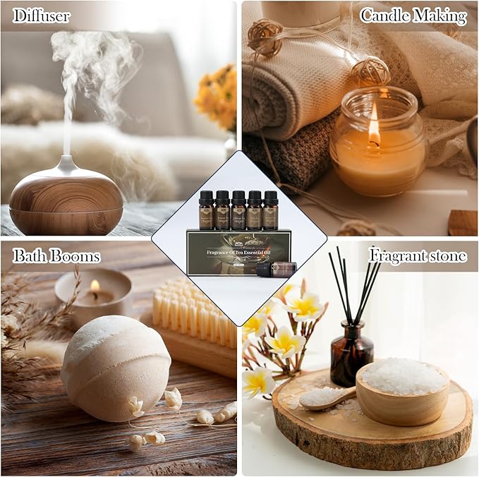 6 Pack Westin White Tea Spring Essential Oil Diffuser for Home Care and Candle Making BlissfulBlend Atmosphere Fragrance of Essential Oil Gifts Set 10ML Matcha Jasmine Citron Lemon Tea