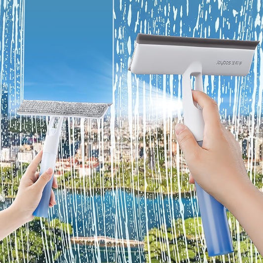 3 in 1 Window Cleaning Scraper with Spray, Glass Squeegee with Removable Hook-and-Loop Cloth for Easy Scrubbing and Streak-Free Cleaning