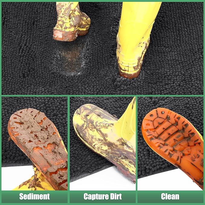 IM HOME Chenille Absorbent Outdoor Doormat 71" x 25", Washable Muddy Door Mats for Dog Non Slip Indoor Doormat Dog Mat for Muddy Paw Front Inside Doormats for Entryway Dark Grey