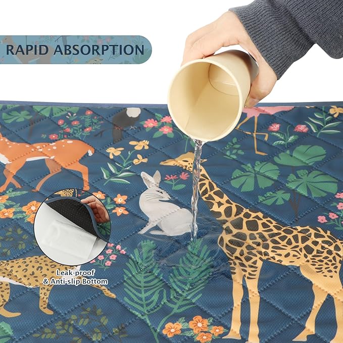 IEUUMLER Washable Pee Pads for Dogs, 2 Pack Forest Pattern Reusable Waterproof Puppy Pads, Non-Slip Super Absorbent Dog Training Pad for Playpen Crate Bed EU013 Navy Blue Jungle, 36x31