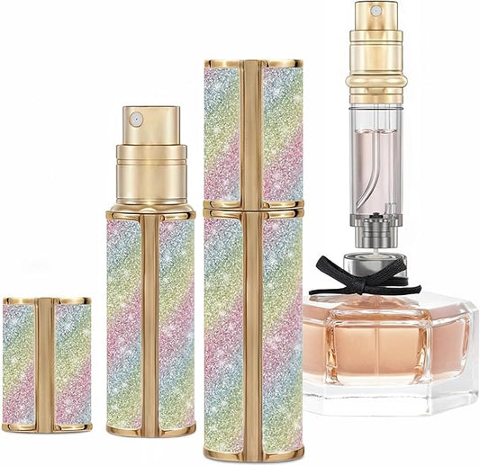 AE00RB Sparkling Travel Perfume Bottle, 5ml Mini Perfume Atomizer Sprayer, Glitter Diamond Pump Fill Perfume Bottle for Traveling, Vacation & Bussiness (Sparkling Rainbow)