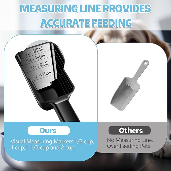 2 Cup Dog Food Scoop, 10 Pack Pet Food Scoop with Measuring Lines for Dog, Cat, Bird, and Rabbit, Accurate Feed Scoop, Dishwasher Safe (Black)