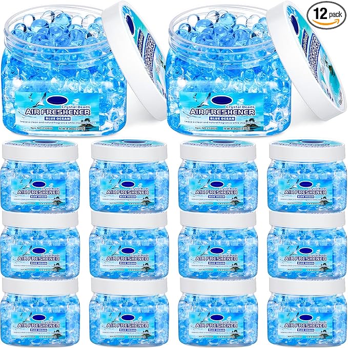 12 Pcs Air Freshener Gel Bulk Odor Eliminator Gel Beads 8 oz Long Lasting Air Freshener Beads Eliminates Odors in Home Bathrooms, Cars, Boats, Rvs and Pet Areas(Sea Aroma)