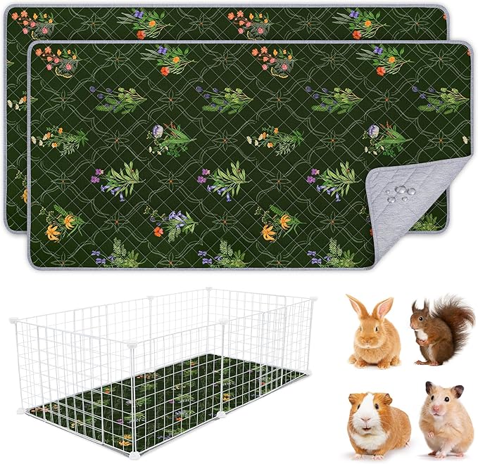2 Pack Guinea Pig Bedding, Washable Guinea Pig Cage Liner Reusable Guinea Pig Mat Waterproof Guinea Pig Bedding for Cage, Super Absorbant Guinea Pig Pee Pads for Small Animals Hamster Rabbit Squirrel