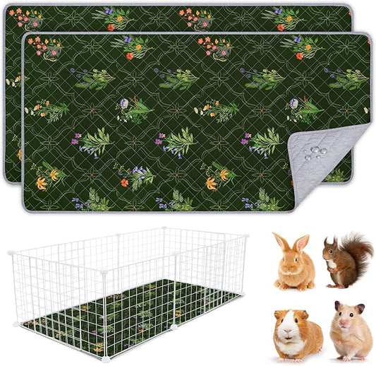 2 Pack Guinea Pig Bedding, Washable Guinea Pig Cage Liner Reusable Guinea Pig Mat Waterproof Guinea Pig Bedding for Cage, Super Absorbant Guinea Pig Pee Pads for Small Animals Hamster Rabbit Squirrel