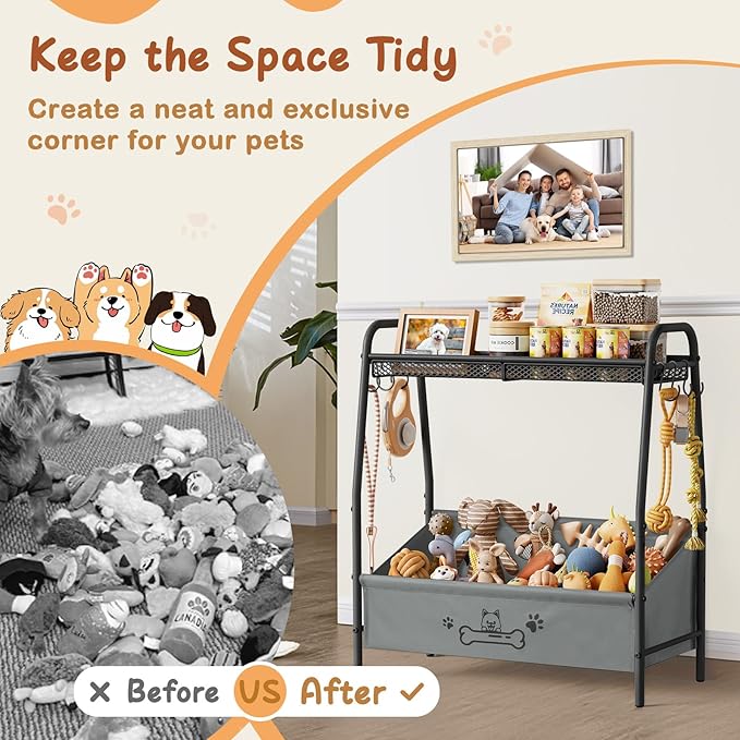 Large Dog Toy Basket, Dog Toy Bin with Storage Organizer, Trapezoid Dog Toy Box for Dog Stuff, Toy Holder Chest for Pet Dog Cat, Dog Essentials for Dog Accessories, Dog Gift Basket Living Room