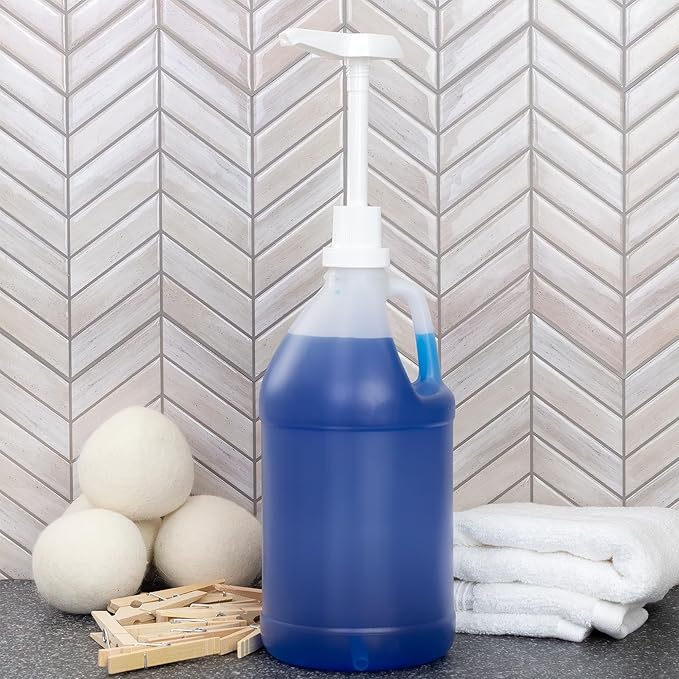 Cornucopia Brands Half Gallon Plastic Jug w/Pump; 64-Ounce/2 Quart Bottle w/Lotion & Liquid Pump Top for DIY Hot Sauce, Liquid Soap, Etc, Storage Lid Included