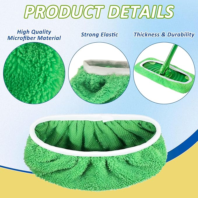 24 Pack Reusable Microfiber Mop Pads, Reusable Mop Pads Fit Swiffer, Washable Mop Pads Compatible with Swiffer, Replacement Wet Mopping Refills for Cleaning Hardwood Surface Floor