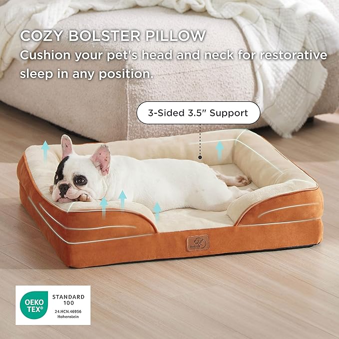 Bedsure Orthopedic Dog Bed Medium Size Dogs - Washable Medium Dog Cat Bed Waterproof, Comfort Pet Couch Sofa with Washable Removable Cover, Pets Bed with Nonskid Bottom, Ember Clay, 28"