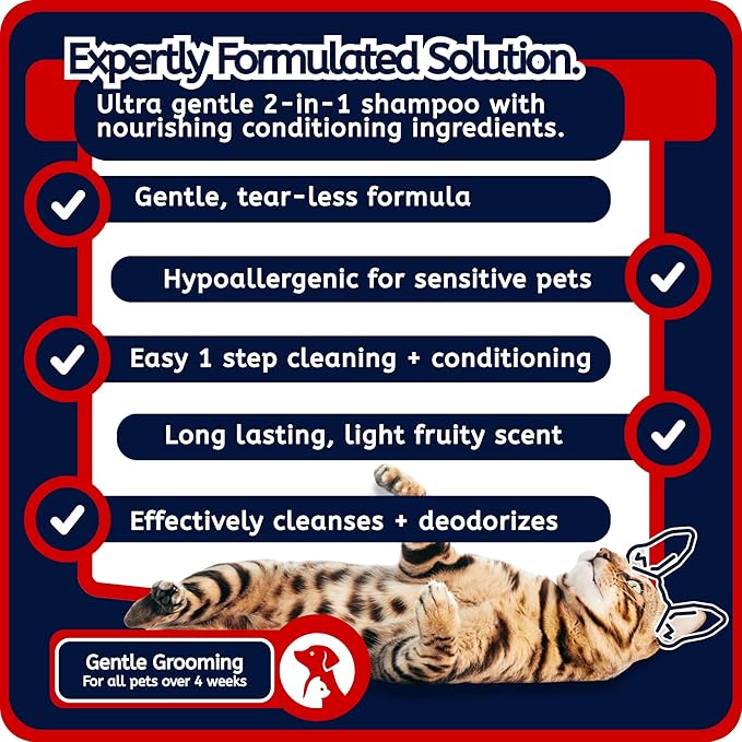 Puppy + Kitten Tearless and Gentle Hypoallergenic 2 in 1 Shampoo + Conditioner - Itchy Pet Approved Line - Fruity Scent