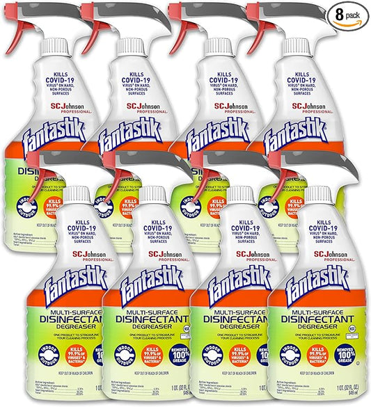 SC Johnson Professional, Fantastik Multi-Surface Cleaner & Disinfectant Spray Bottle, 32 Oz, Pack of 8