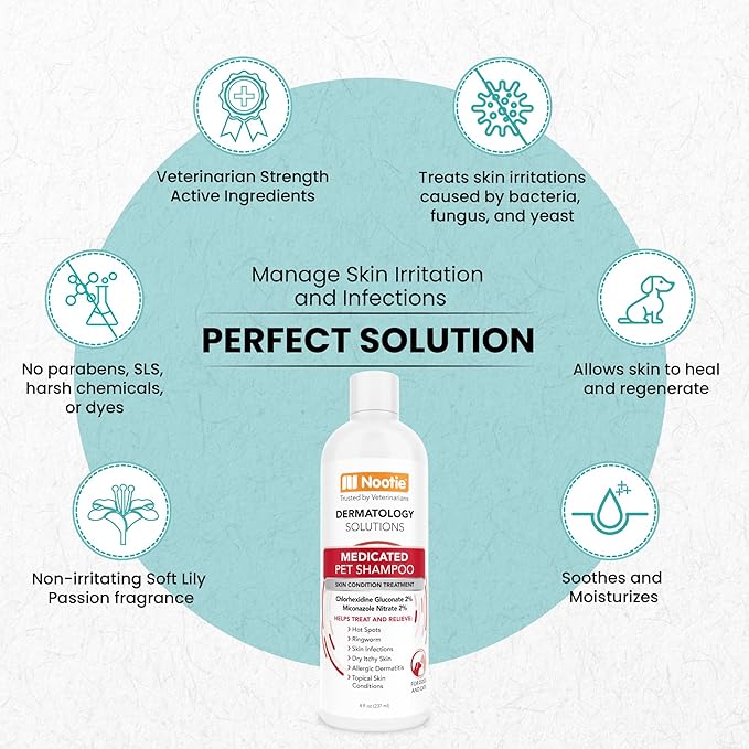 Nootie Medicated Pet Shampoo, Chlorhexidine Dog Shampoo for Itch Relief, Sold in over 5,000 Vet Clinics & Pet Stores Worldwide- 16oz