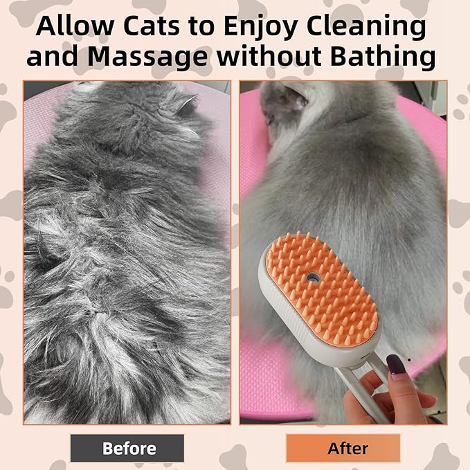 Cat Dog Hair Steam Brush: 4 in 1 Pet Grooming Tool Rechargeable Groomer Silicone Comb for Massage, Cleaning, Shedding and Combing, Anti-Static, 360° Portable Handle for Long or Short Hair Pet (Orange)
