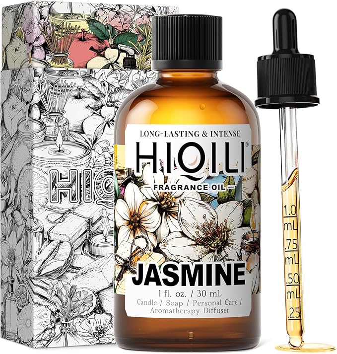 HIQILI Jasmine Fragrance Oil for Aromatherapy Diffuser, Floral Scent for Candle, Perfume Making, Skin Care, Laundry Essential Oil - 1 Fl Oz