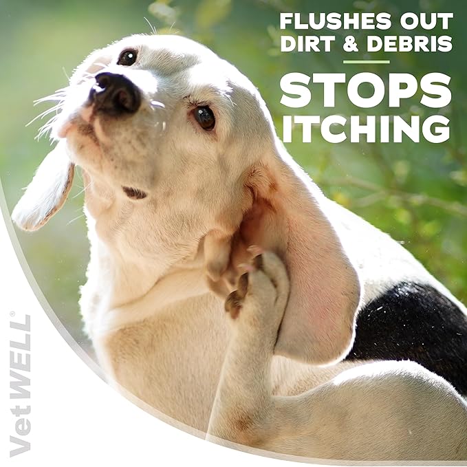 VetWELL Ear Cleaner for Dogs and Cats - Otic Rinse for Infections and Controlling Ear Infections and Odor in Pets - 8 oz (Cucumber Melon)