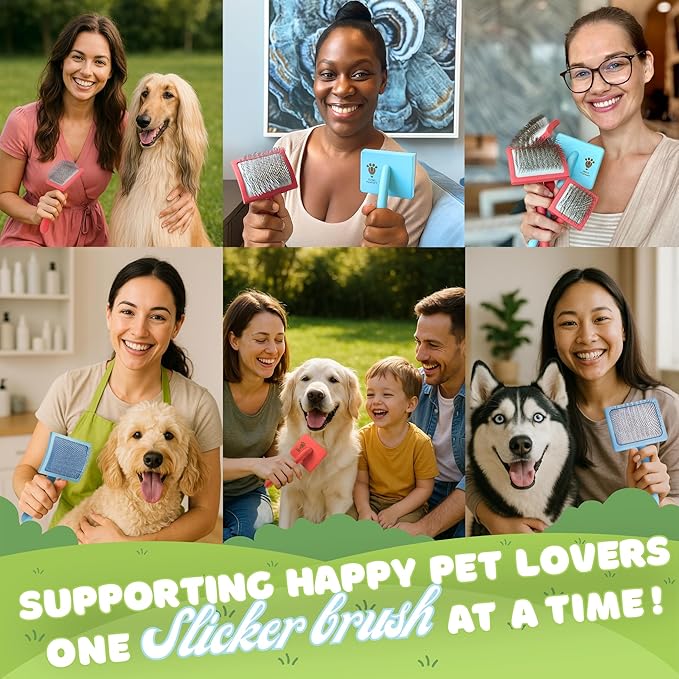 Pet Slicker Brush With Soft Massage Grooming Stainless Steel Pins - For Dematting, Shedding Fur, and Undercoat - Ideal Gift for Professional Pet Groomers - Long Slicker Brush