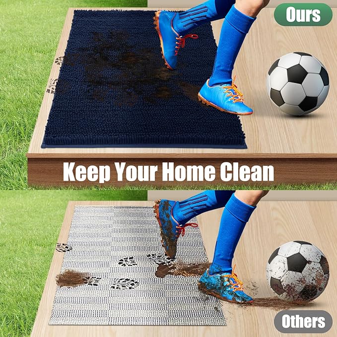 IM HOME Chenille Absorbent Outdoor Doormat 48" x 30", Washable Muddy Door Mats for Dog Non Slip Indoor Doormat Dog Mat for Muddy Paw Front Inside Doormats for Entryway Navy Blue