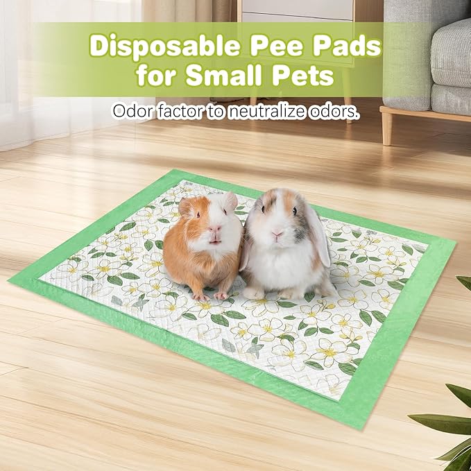 Fhiny 20 PCS Disposable Guinea Pig Cage Liner, 24'' x 36'' Super Absorbent Rabbit Pee Pads Odor Control Small Pet Cage Bedding Accessories for Rabbit Bunny Ferret Cat Puppy and Other Small Animals
