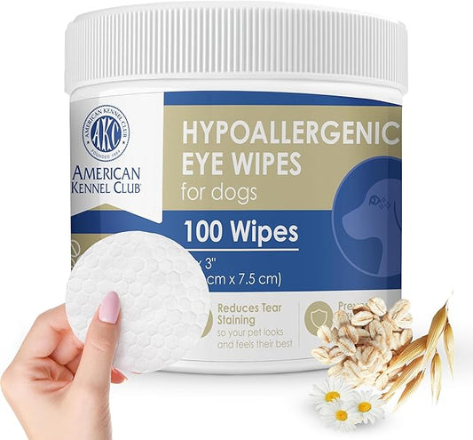 AKC Pet Eye Wipes for Dogs & Cats – Tear Stain Remover & Eye Discharge Cleaner – Hypoallergenic Grooming Wipes, 100 Count (Oatmeal Scent)