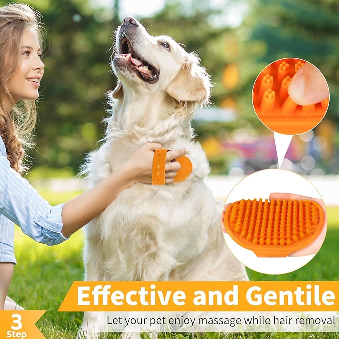 Comotech 6PCS Dog Bath Brush & Dog Toothbrush | Adjustable Handle Shampoo Brush & Scrubber for Short & Long Haired Dogs & Cats | Effectively Solve Odor & Stain Removal Problems (Orange Yellow Yellow)