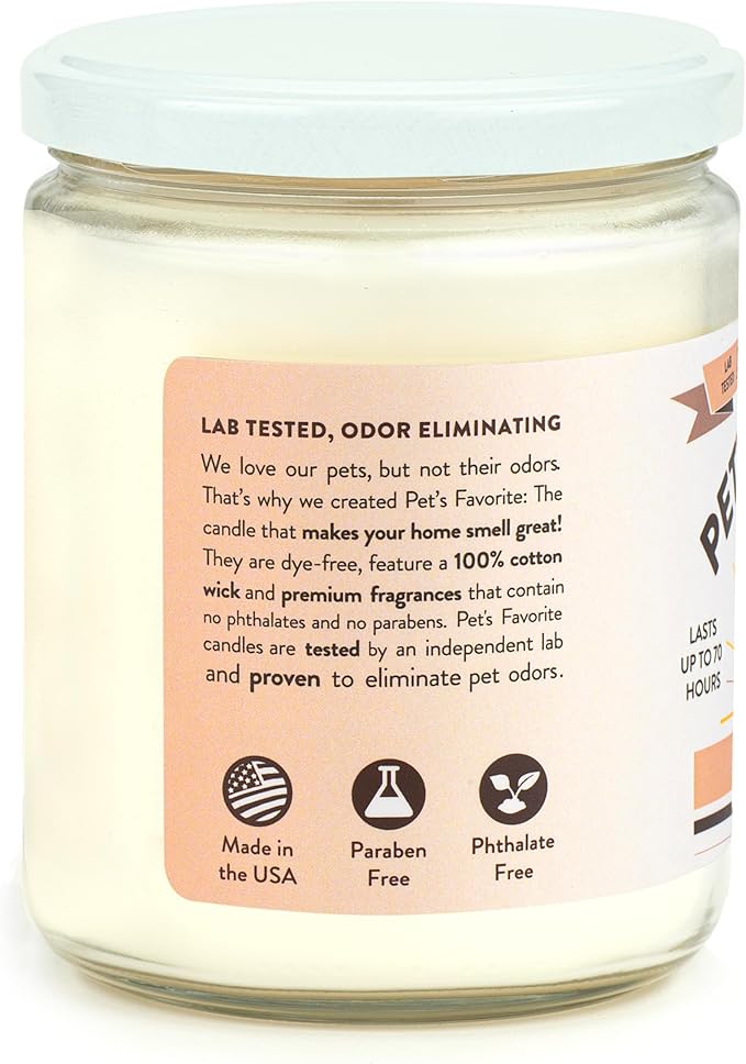 Pet's Favorite French Vanilla Candle for Pet Odor, Clean, Plant Based Air Freshener with a 70 Hour Burn Time Scented Pet Candle for Home