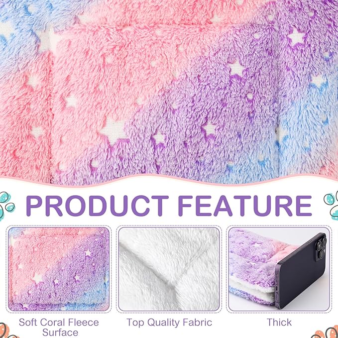 Haull 4 Pcs Waterproof Guinea Pig Bedding Winter Guinea Pig Bed Plush Cage Liners Soft Dog Cat Mat Reversible Winter Cozy Animal Pee Pad Hamster Bed Mat for Bunny(Colorful Star,13 x 10 Inch)