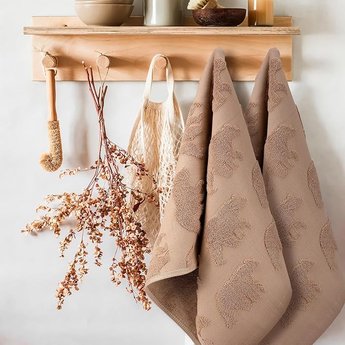 2 Pcs Bear Hand Towels for Bathroom, Brown Cabin Bear Woodland 100% Cotton Absorbent Jacquard Weave Decorative Towels for Bathroom Kitchen Decor Gift, 13.7 x 29.5 Inch