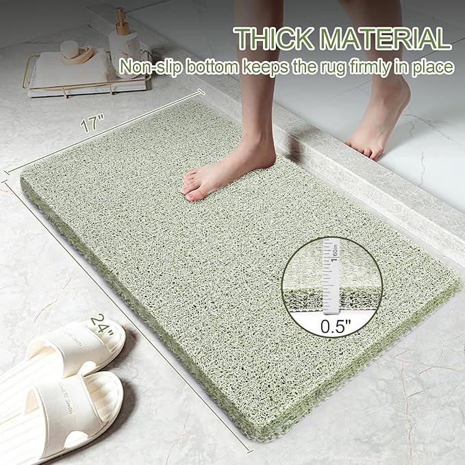 Joyhalo Shower Mats for Showers Anti Slip for Elderly, 24'' x 17'' Non Slip Bath Mat for Inside Shower, Bath Tub Mats for Bathroom Non Slip for Shower, PVC Loofah Bathroom Mats, Mint Green