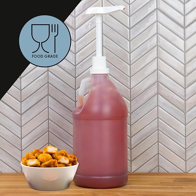 Cornucopia Brands Half Gallon Plastic Jug w/Pump; 64-Ounce/2 Quart Bottle w/Lotion & Liquid Pump Top for DIY Hot Sauce, Liquid Soap, Etc, Storage Lid Included