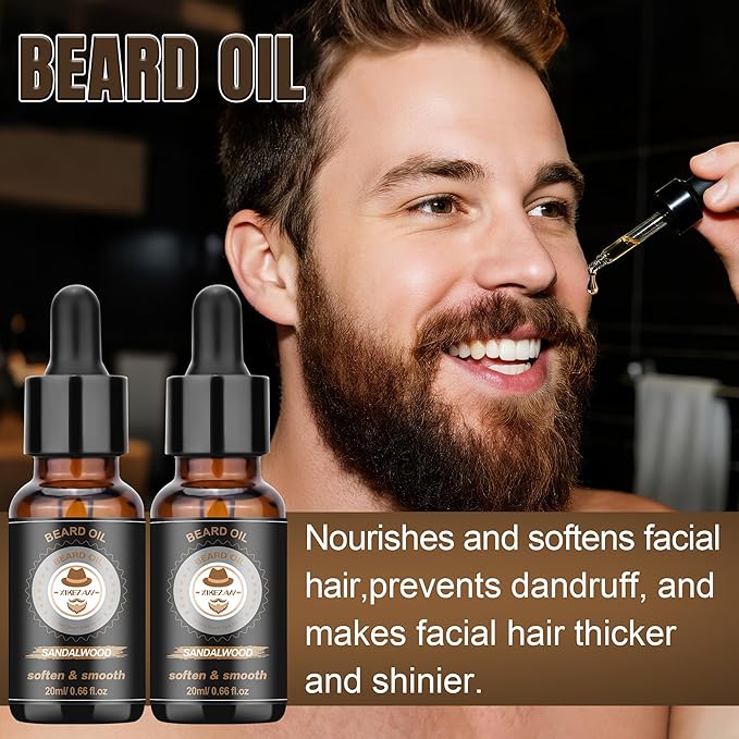 XIKEZAN Beard Kit for Men Care & Trimming Sets with 2 Pack Beard Oils Sandalwood, Wash, Conditioner, Balm, Brush, Comb & Scissors, Christmas Valentines Birthday Gifts for Dad,Stocking Stuffers for Men