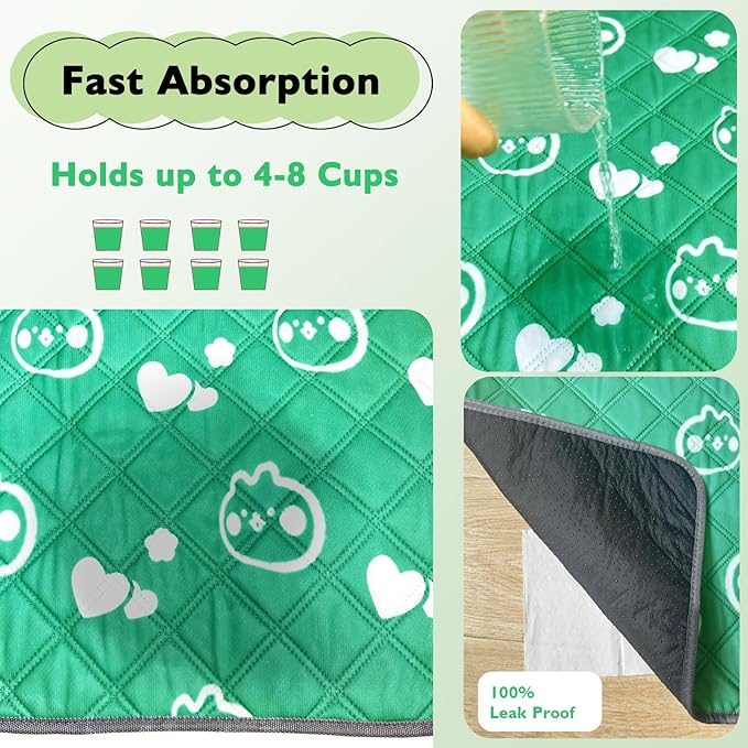 2 Pack Guinea Pig Bedding - Washable Guinea Pig Liner for Midwest Cage, Waterproof Reusable & Anti Slip Pee Pads Super Absorbent Mats for Small Animals Rabbit Hamster Rat (Green, 48 x 24 Inch)