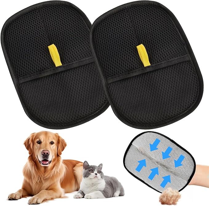 2 Packs Pet Hair Removal Gloves for Cats & Dogs, 2025 Upgraded Pet Grooming Gloves for Shedding & Massage, Reusable Cat Hair Remover Glove for Clothes, Furniture & Bedding