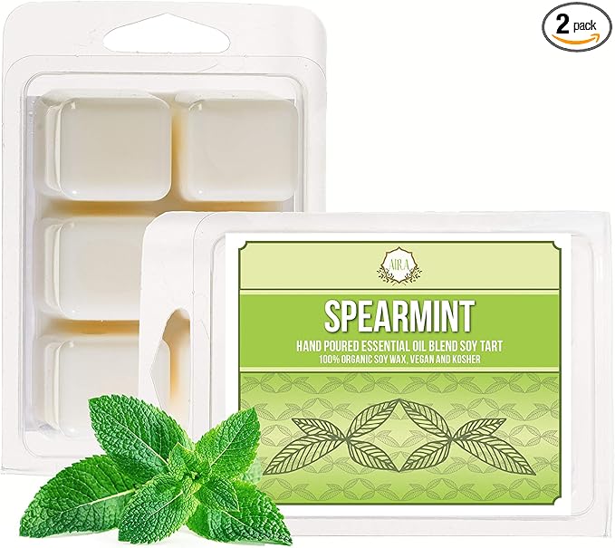Aira Soy Wax Melt - Organic, Vegan, Kosher, Scented Soy Wax Cubes w/Essential Oil Blends - No Chemical 100% Soy Tart for Electric/Tealight Melters - Hand-Poured Soy Tarts - Fresh Spearmint - 2 Pack