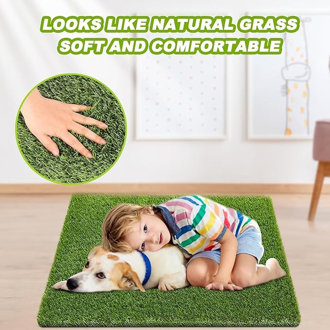 2 Pack 26"x30" Dog Grass Pee Pads, Reusable Artificial Grass Turf Rug for Puppy & Cats, Washable Fake Grass Mat Dog Pee Pad Replacement Outdoor Indoor Potty Training Pads with Drainage Holes