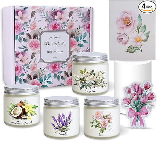 Luina 4 Pack Scented Candles Set, Natural Soy Wax Candles in Frosted Glass Jars, Relaxing Aromatherapy Candle Gift Set for Women and Mom, Birthday and Mother’s Day Gifts