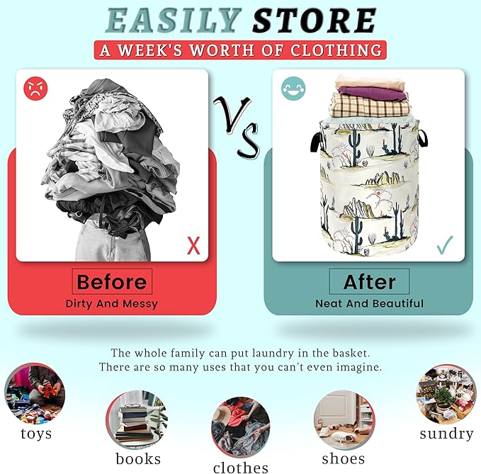 Tropical Cactus Laundry Basket Foldable Oxford Cloth Western Laundry Hamper With Handle Portable Clothes Storage Basket 18.9 X 16.5 Inch Storage Bag For Laundry Room/Bathroom/Bedroom