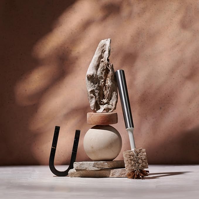 Ionic Bottle Brush, Magnetized to Stand Upright, Stainless Steel with Replaceable Head, Silver