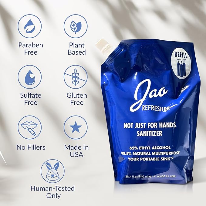 Jao Brand Refresher Refill | Multipurpose Travel Hand Sanitizer, Face Moisturizer, Toner For Face, & Aftershave | Skin Care Travel Essentials | Plant-based | No Parabens, No Sulphates | 28.4 oz