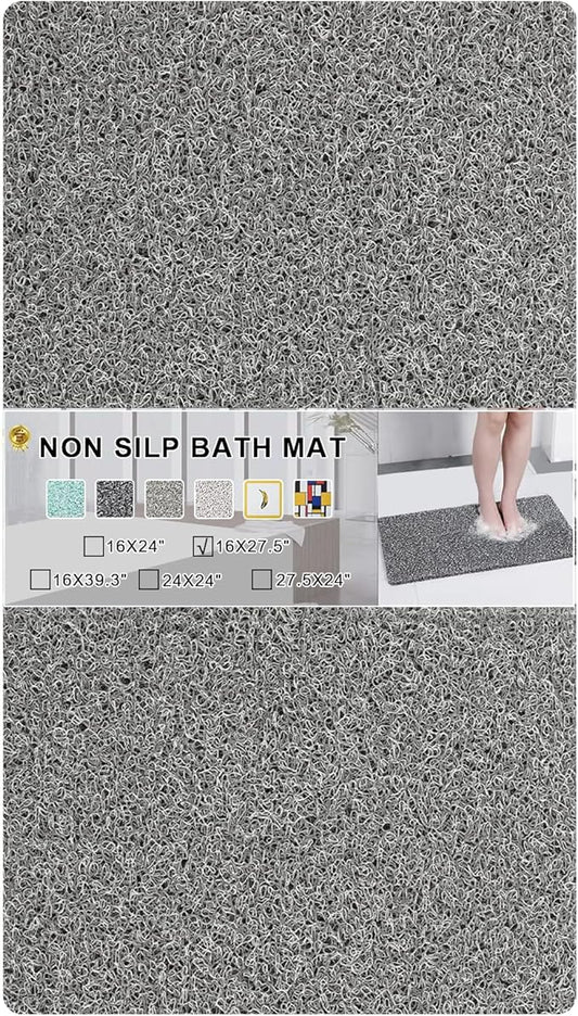 Non Slip Bathtub Mat, Anti Slip Bath Mat 0.6" Extra Thick, Quick Dry Bath Tub Anti Slip Shower Mat, Loofah Non-Slip Bath Mat for Tub Bathroom Pool Kitchen Entryway Home Hotel(Grey 16x27)