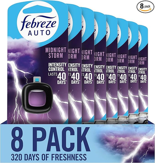 Febreze AUTO Air Freshener, Odor-Fighting Automotive Vent Clip, Midnight Storm Scent, 8 Count