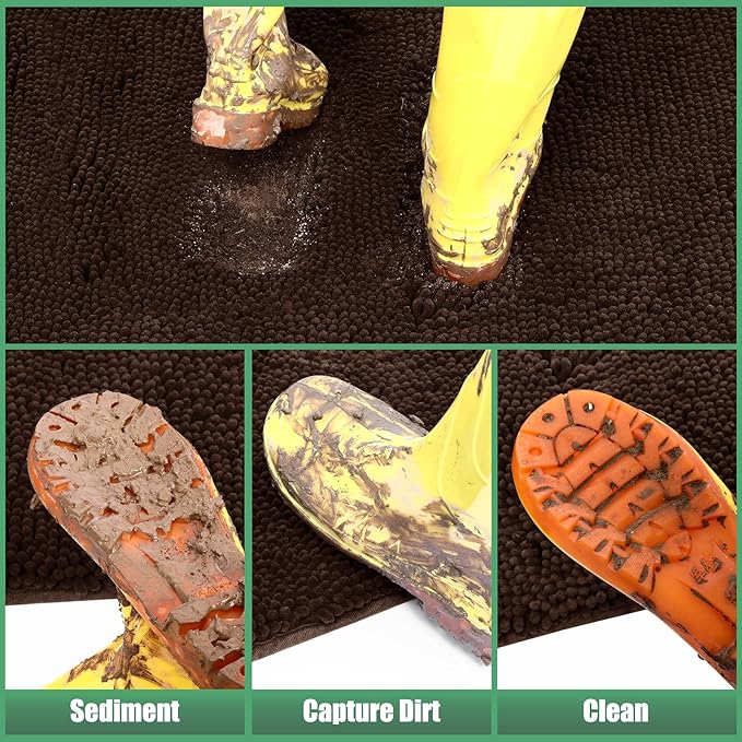 IM HOME Chenille Absorbent Outdoor Doormat 60" x 36", Washable Muddy Door Mats for Dog Non Slip Indoor Doormat Dog Mat for Muddy Paw Front Inside Doormats for Entryway Brown