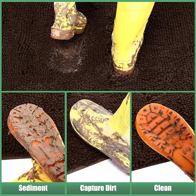 IM HOME Chenille Absorbent Outdoor Doormat 30" x 20", Washable Muddy Door Mats for Dog Non Slip Indoor Doormat Dog Mat for Muddy Paw Front Inside Doormats for Entryway Brown