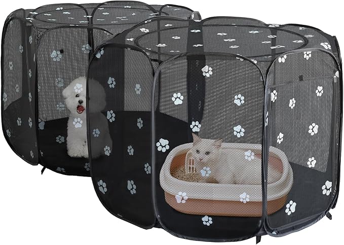 2-in-1 Cat Playpen, Pop Up Dog Pet Playpen for Indoor Outdoor Cats Enclosed, Portable Pet Playpen, Kitten Puppy Foldable Play Pen Cat Dog Tent Crate Cage Kennel(No Divider, Unified Space)
