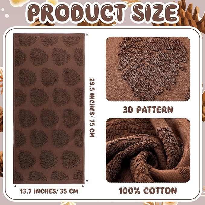2 Pcs 3D Pine Cones Hand Towels for Bathroom Decor, Chocolate Brown Christmas Pinecone 100% Cotton Absorbent Jacquard Weave Decorative Towels for Bathroom Kitchen, 13.7 x 29.5 Inch