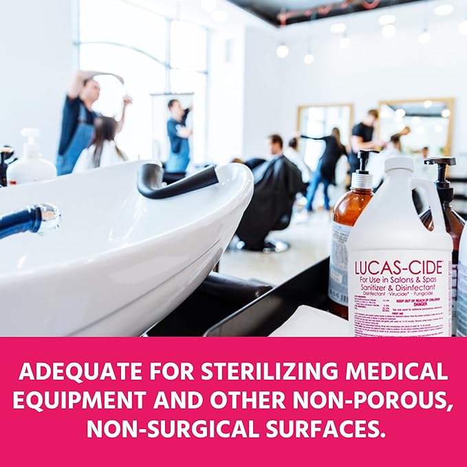 LUCAS-CIDE Salon and Spa Disinfectant Multipurpose Surface Sanitizer, Hospital Grade, EPA Disinfectant Cleaning Supplies Solution 1 Gallon - Pink