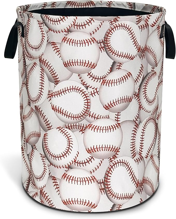 Baseball Laundry Basket Ball Oxford Cloth Laundry Hamper With Handle Foldable Portable Clothes Storage Basket 18.9 X 16.5 In Storage Bag For Laundry Room/Bathroom/Bedroom/Dormitories