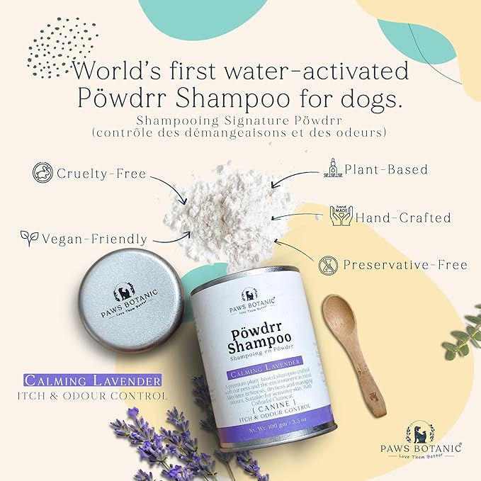 Unscented Dog Dry Shampoo, Powder Shampoo for Dogs, Regular Skin & Coat, 3.5 oz with Bamboo Spoon (Itch & Odour Control)